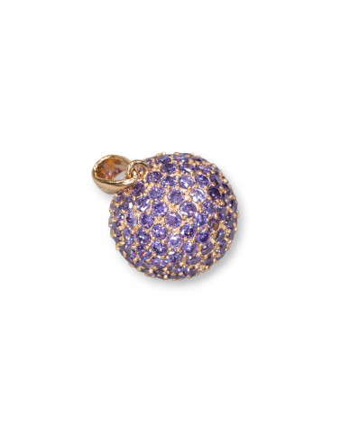 Ciondolo Pendente Di Argento 925 Sfera Zirconi Viola 17mm Con Argento Oro Rosa-ΑΣΗΜΙ 925 ΣΧΕΔΙΟ ΙΤΑΛΙΑ | Worldofjewel.com