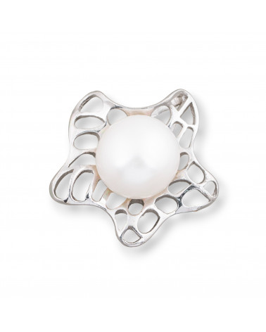 Ciondolo Pendente Di Argento 925 Stella Marina Filigranata Con Perle Di Fiume 27mm-SILBER 925 DESIGN ITALIEN | Worldofjewel.com