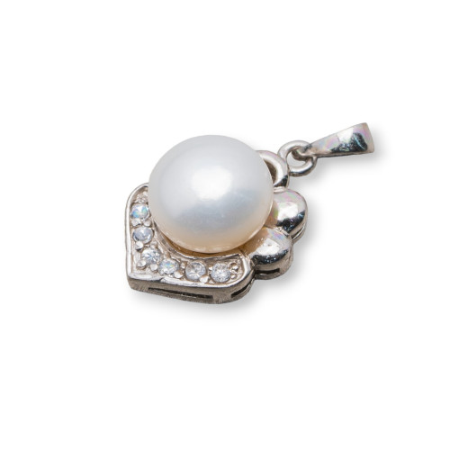 Joya colgante de plata 925 con perla natural y circonitas pavé 11x21mm blanco