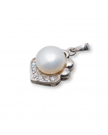 Ciondolo Pendente Gioiello in Argento 925 con Perla Naturale e Zirconi Pavè 11x21mm Bianco-SILVER 925 DESIGN ITALY | Worldofjewel.com