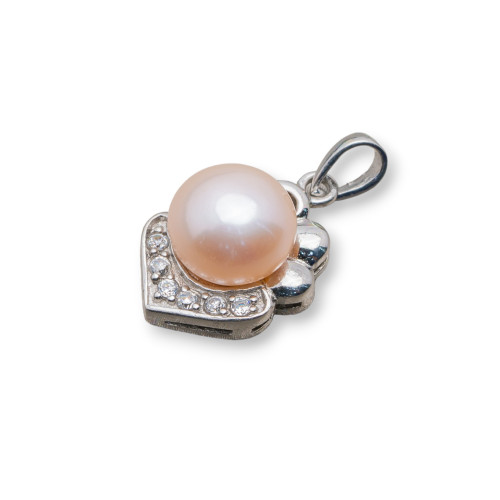 Joya colgante de plata 925 con perla natural y circonitas pavé 11x21mm rosa