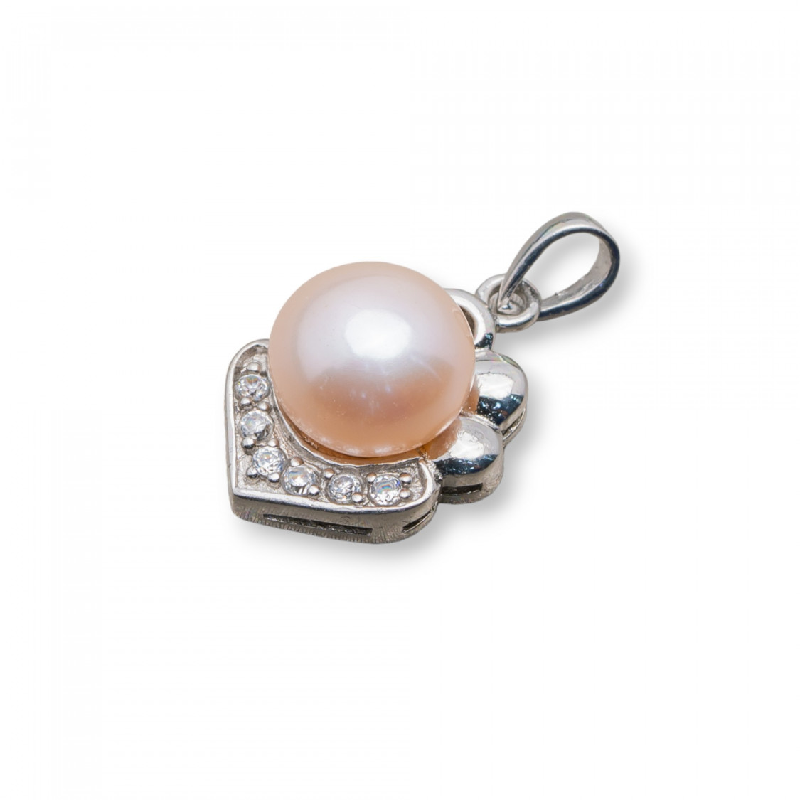 Ciondolo Pendente Gioiello in Argento 925 con Perla Naturale e Zirconi Pavè 11x21mm Rosa-ΑΣΗΜΙ 925 ΣΧΕΔΙΟ ΙΤΑΛΙΑ | Worldofjewel.com