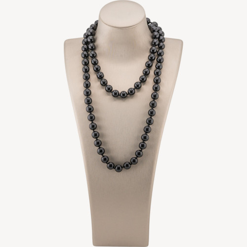 Collar Charlestone de 10 mm con piedras preciosas anudadas y jade negro de 90 cm