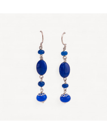 Orecchini A Monachella Di Argento 925 Con Giada Coreana Blu Forme 10x65mm-SILBER 925 DESIGN ITALIEN | Worldofjewel.com