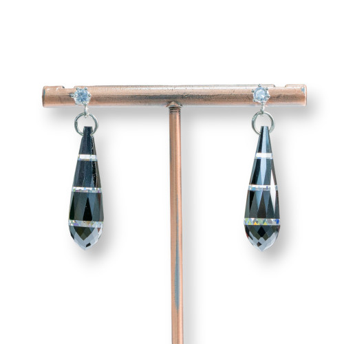 Pendientes de plata 925 con gotas de circonita de 8 x 38 mm