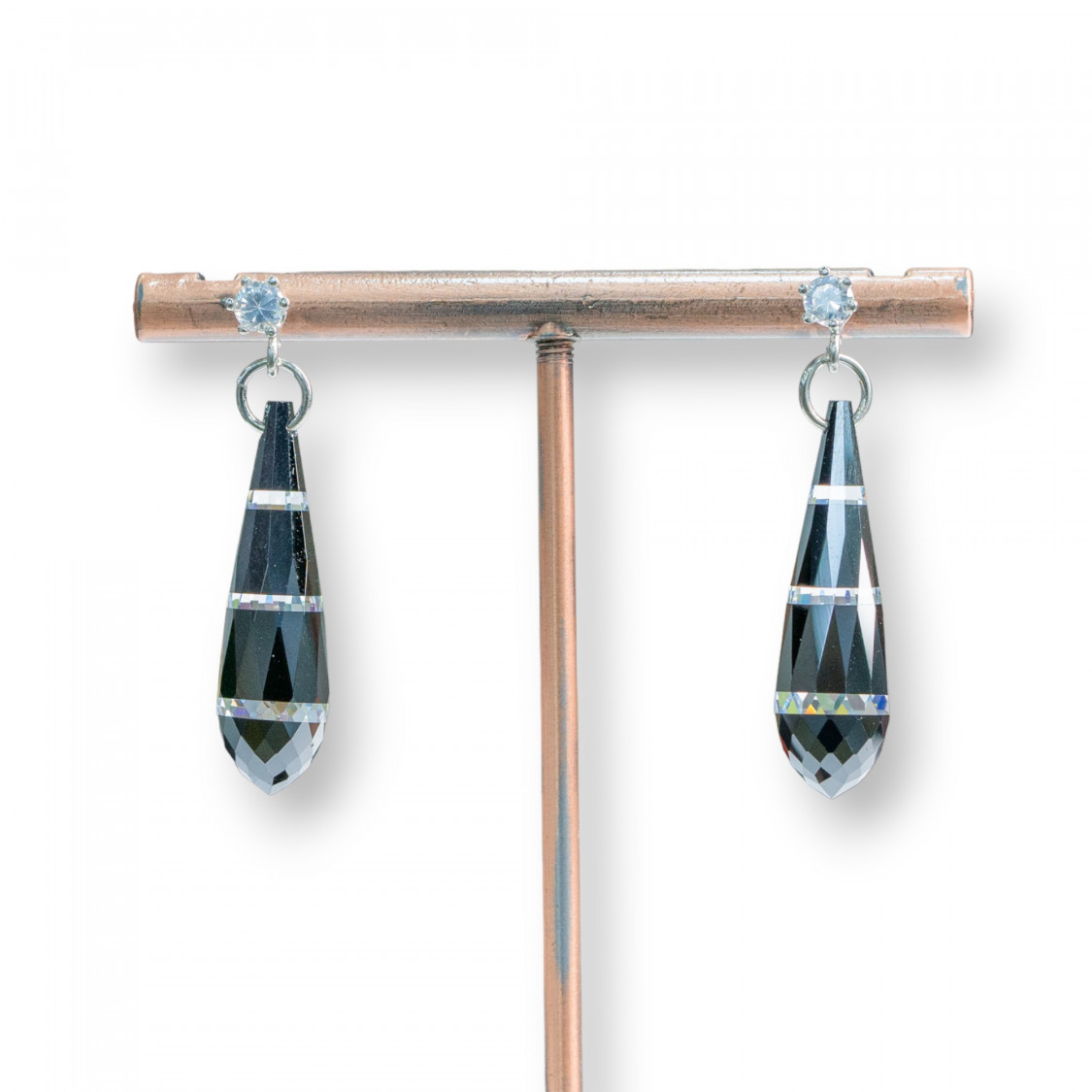 Orecchini A Perno Di Argento 925 Con Gocce Di Zirconi 8x38mm-OHRRINGE | Worldofjewel.com