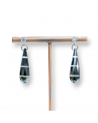 Orecchini A Perno Di Argento 925 Con Gocce Di Zirconi 8x38mm-OHRRINGE | Worldofjewel.com