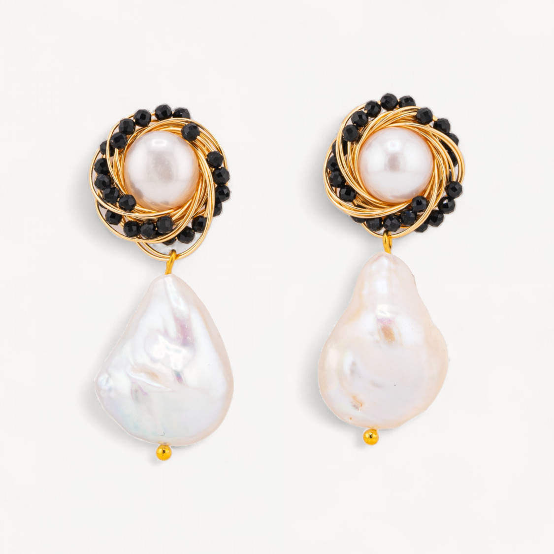 Orecchini A Perno Di Argento 925 Con Lavorazione in Bronzo E Pietre 17x40mm Nero-ORECCHINI 925 SILVER HANDMADE | Worldofjewel.com