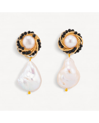 Orecchini A Perno Di Argento 925 Con Lavorazione in Bronzo E Pietre 17x40mm Nero-ORECCHINI 925 SILVER HANDMADE | Worldofjewel.com