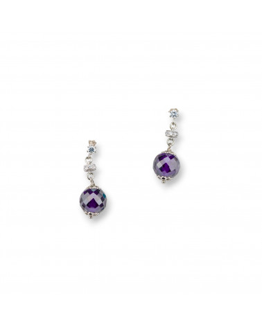 Orecchini A Perno Di Argento 925 Con Zirconi A Sfera Sfaccettata E Rondelle Zirconate Viola 12x33mm-SILBER 925 DESIGN ITALIEN | Worldofjewel.com