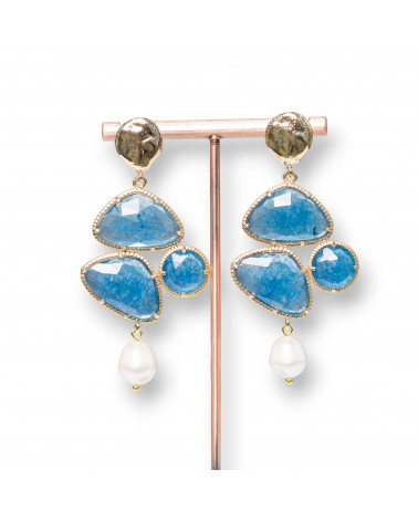 Orecchini A Perno Di Bronzo Battuto Con Cabochon Di Occhio Di Gatto E Gocce Di Perle 34x72mm MOD2-ORECCHINI MADE WITH STYLE | Worldofjewel.com