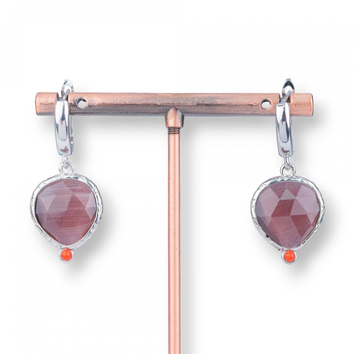 Orecchini A Perno Di Bronzo Con Occhio Di Gatto Incastonato 17x35mm-ORECCHINI MADE WITH STYLE | Worldofjewel.com