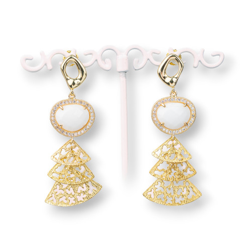 Boucles d'oreilles puces en bronze avec sertissage œil-de-chat et zircons, pendentif en bronze 22 x 60 mm