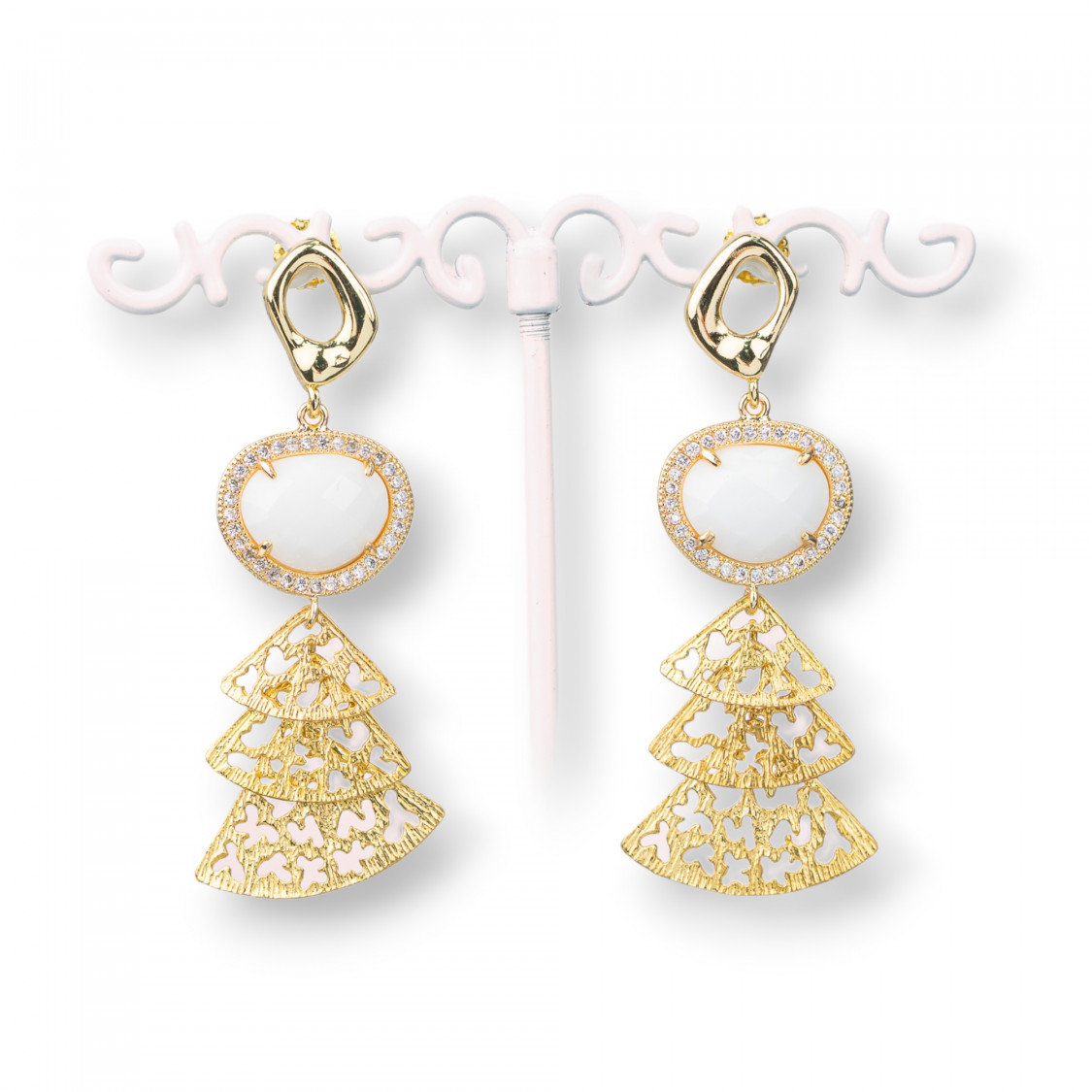 Orecchini A Perno Di Bronzo Con Occhio Di Gatto Incastonato e Zirconi Con Pendente Di Bronzo 22x60mm-ORECCHINI MADE WITH STYLE | Worldofjewel.com