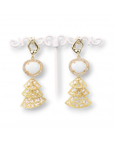 Orecchini A Perno Di Bronzo Con Occhio Di Gatto Incastonato e Zirconi Con Pendente Di Bronzo 22x60mm-ORECCHINI MADE WITH STYLE | Worldofjewel.com