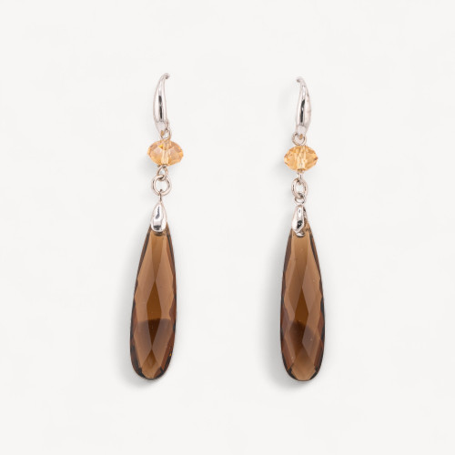 Boucles d'oreilles à levier en argent 925 avec zirconiums champagne et fumé 9x69mm