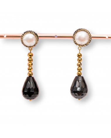 Orecchini Di Argento 925 Con Perle Di Fiume Pietre Dure E Marcasite Strass 14x55mm-SILBER 925 FANTASIE | Worldofjewel.com