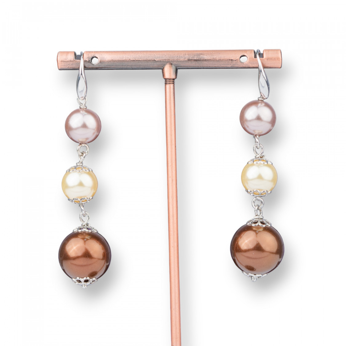 Orecchini A Monachella Di Argento 925 Con Sfere Di Perle Di Maiorca 14x62mm-SILBER 925 DESIGN ITALIEN | Worldofjewel.com