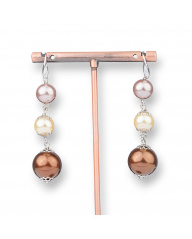 Orecchini A Monachella Di Argento 925 Con Sfere Di Perle Di Maiorca 14x62mm-SILBER 925 DESIGN ITALIEN | Worldofjewel.com