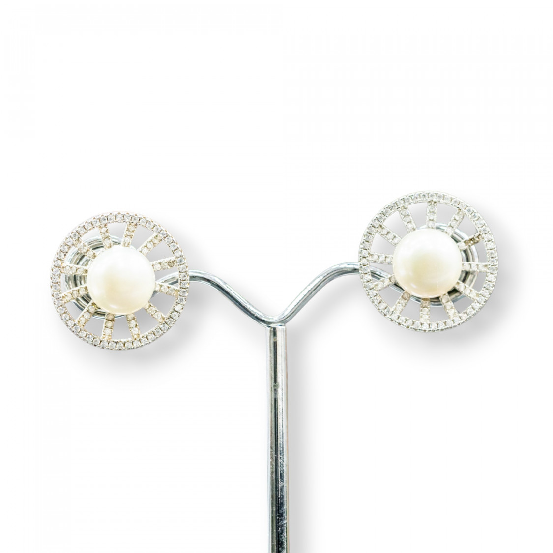 Orecchini A Perno Di Argento 925 A Perno Con Zirconi E Perle Di Fiume 20mm-SILBER 925 FANTASIE | Worldofjewel.com