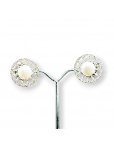 Orecchini A Perno Di Argento 925 A Perno Con Zirconi E Perle Di Fiume 20mm-SILBER 925 FANTASIE | Worldofjewel.com