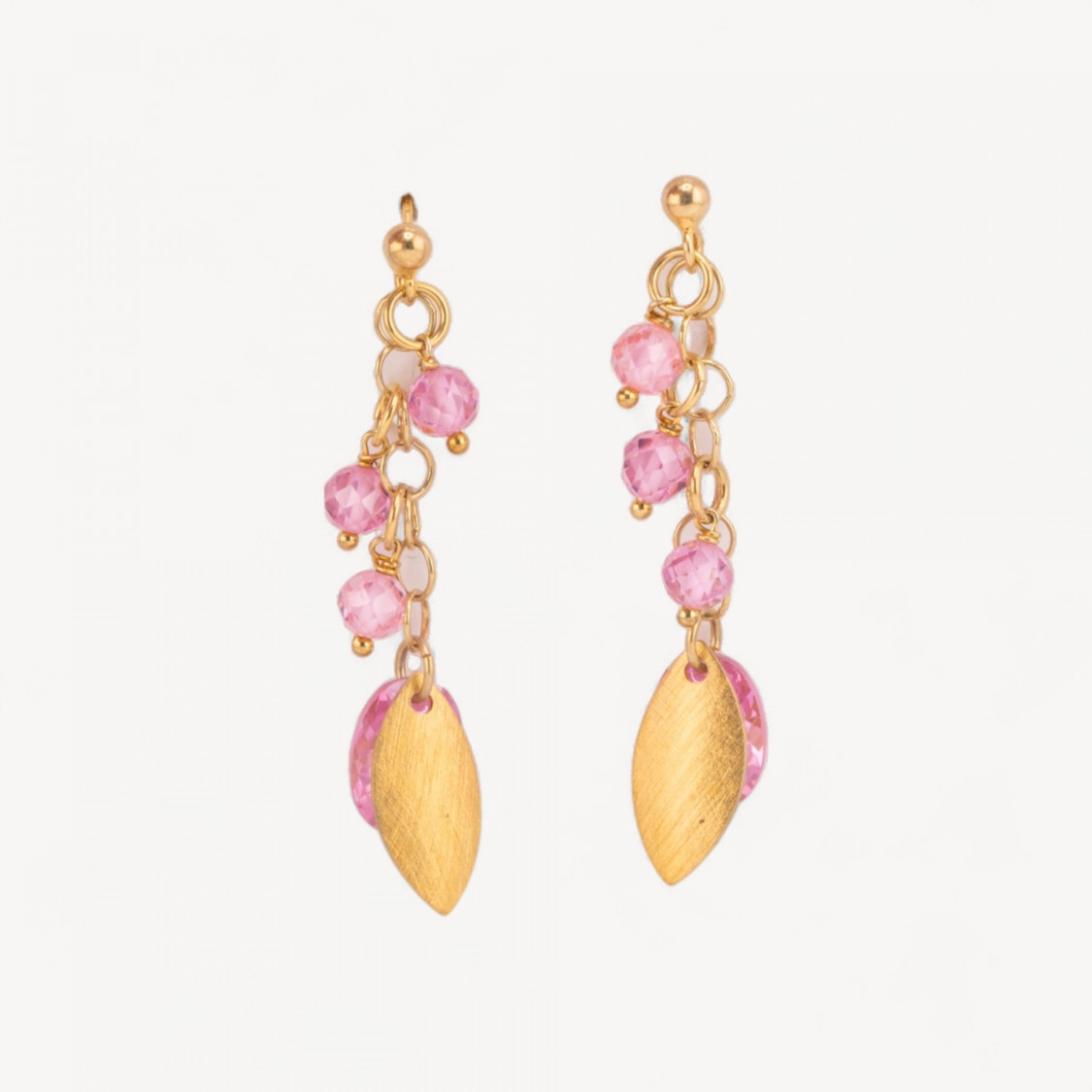 Orecchini A Perno Di Argento 925 Con Foglie Di Argento E Zirconi Ovali Sfaccettato 15x50mm Rosa-SILBER 925 DESIGN ITALIEN | Worldofjewel.com