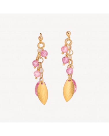 Orecchini A Perno Di Argento 925 Con Foglie Di Argento E Zirconi Ovali Sfaccettato 15x50mm Rosa-SILBER 925 DESIGN ITALIEN | Worldofjewel.com