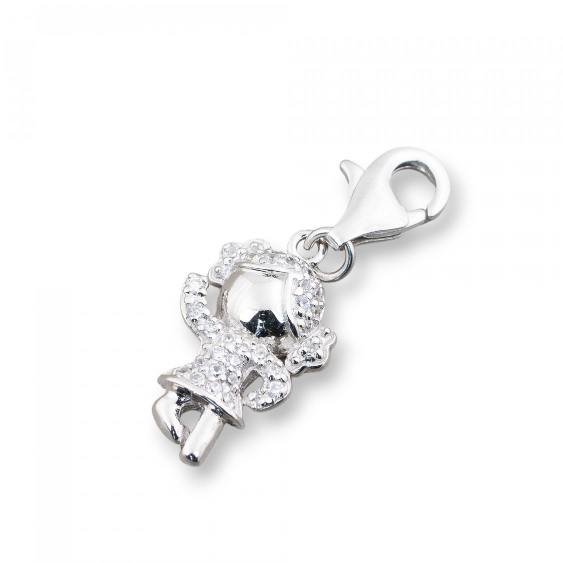 Pendente Charms Di Argento 925 Con Moschettone E Zirconi Bimba 12x31mm-SILVER 925 DESIGN ITALY | Worldofjewel.com