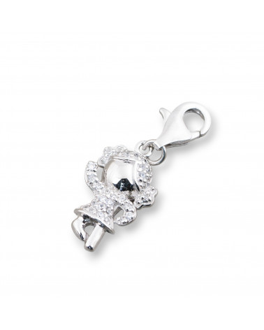 Pendente Charms Di Argento 925 Con Moschettone E Zirconi Bimba 12x31mm-SILVER 925 DESIGN ITALY | Worldofjewel.com