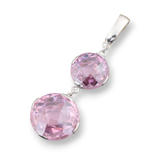 Pendentif en argent 925 avec double zircon plat rond à facettes 22x64mm