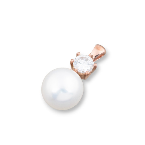 925 Silver Pendant with White Mallorca Pearls and White Zircon 12x24mm