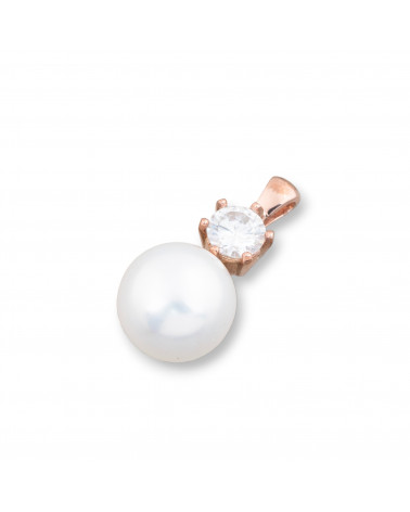 Pendente Di Argento 925 Con Perle Di Maiorca Bianca E Zircone Bianco 12x24mm-SILVER 925 DESIGN ITALY | Worldofjewel.com