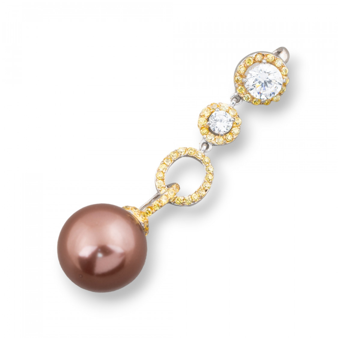 Pendente Di Argento 925 Con Zirconi E Perle Di Maiorca 14x52mm-ARGENT 925 DESIGN ITALIE | Worldofjewel.com