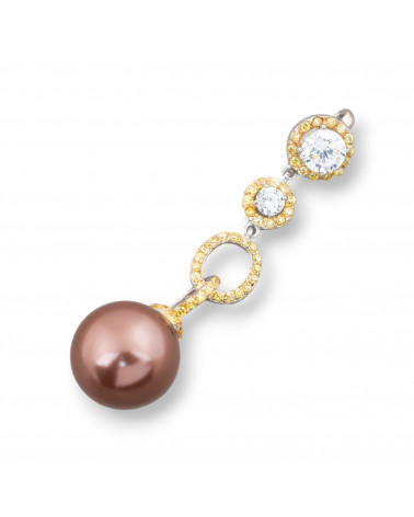 Pendente Di Argento 925 Con Zirconi E Perle Di Maiorca 14x52mm-ARGENT 925 DESIGN ITALIE | Worldofjewel.com