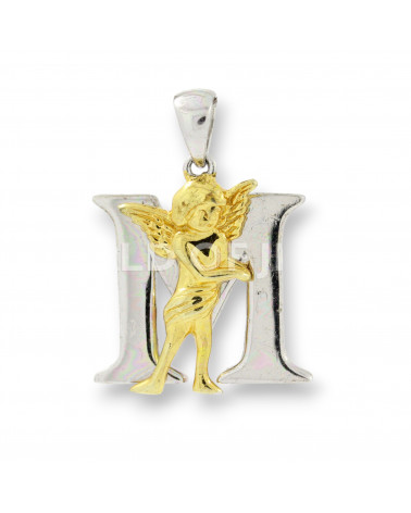 Pendente Di Argento 925 Lettera M Con Angioletto 1pz Rodiato-ARGENT 925 DESIGN ITALIE | Worldofjewel.com