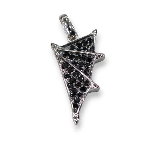 Pendentif en argent 925 avec zirconium - Aile 14x28mm Rhodium noir