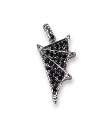 Pendenti Ciondolo Di Argento 925 Con Zirconi - Ala 14x28mm Rodio Nero-PLATA 925 DISEÑO ITALIA | Worldofjewel.com