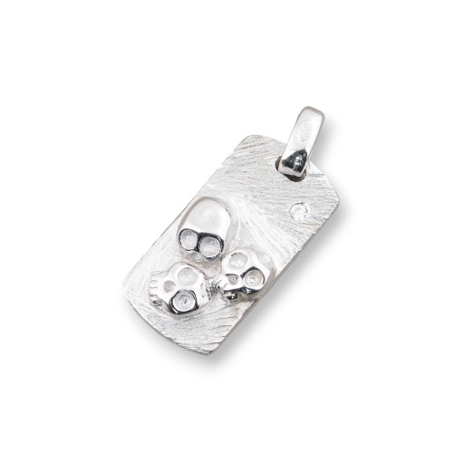Pendentif en argent 925, médaillon satiné orné de trois crânes et de zircon, 10 x 25 mm