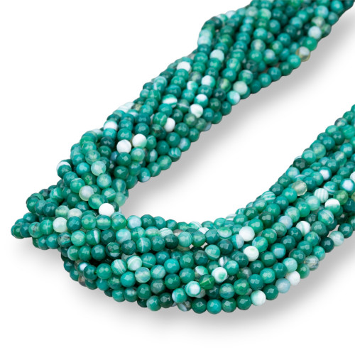 Perle ronde à facettes rayée en agate verte de 4 mm