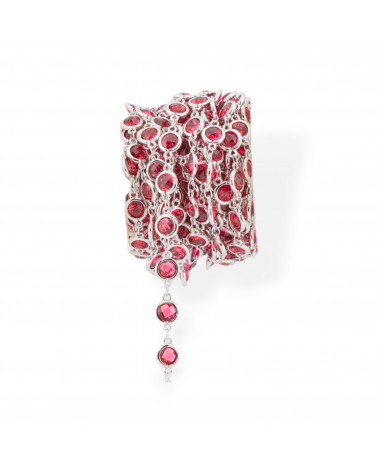 Catena Rosario Di Ottone Con Occhio Di Gatto Cabochon 7,5mm 5 Metri Rodiato Rosso-CATENE CON PIETRE E CRISTALLI | Worldofjewel.com