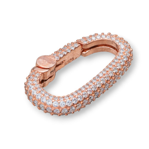 Cierre de mosquetón de plata de ley 925 con circonitas micropavé ovaladas de 16 x 27 mm (1 unidad, oro rosa)
