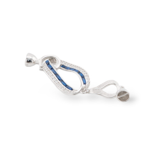 925 Silver Clasp with Zirconia and 1pc Blue Rhodium-Plated Cup