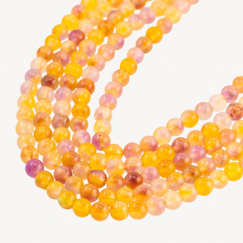 Jade Candy violet et jaune, rond lisse, 6 mm