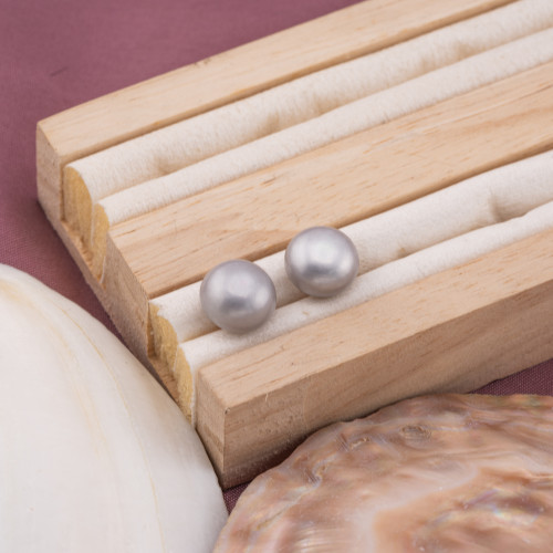 Boutons de perle de rivière cabochon 1 trou (AAAA) 10,0-10,5 mm 1 paire Gris