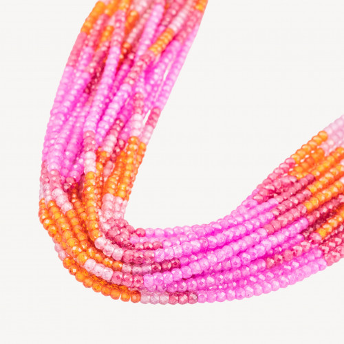 Facettierte Zirkonia-Rondelle, 3 x 2 mm, Farbverlauf Orange und Rosa