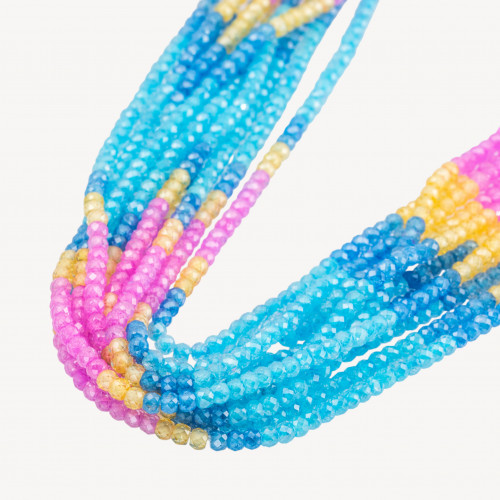 Natural Zircon Faceted Rondelles 3x2mm Gradient Blue, Light Blue, Pink and Yellow
