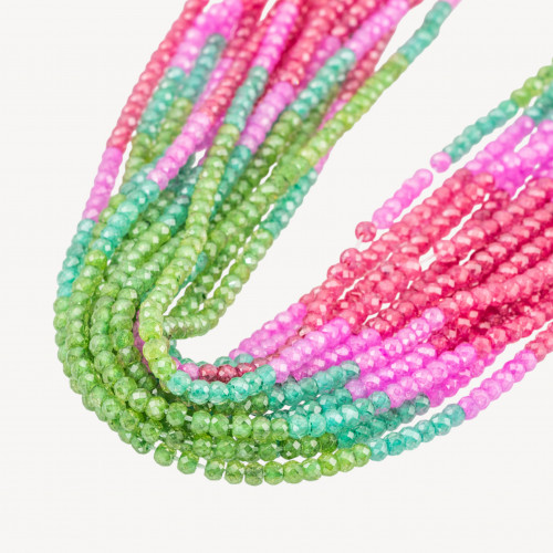 Rondelles facettées en zircone naturelle 3x2mm, dégradé de vert, émeraude, rose et fuchsia