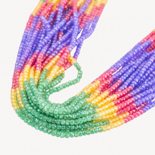 Natural Zircon Faceted Rondelles 3x2mm Gradient Green, Purple, Yellow and Red