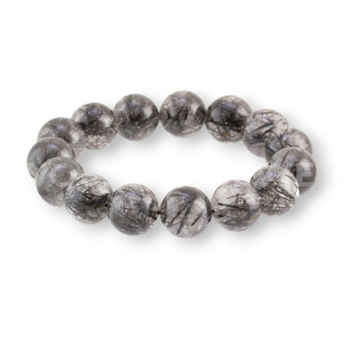 Bracelet extensible en quartz rutile noir 17 mm, mélange de noir et de fumée