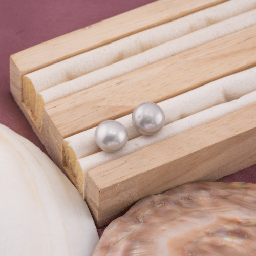 Κουμπιά River Pearl Cabochon 1 Τρύπα (AAAA) 9.5-10.0mm 1 Ζεύγος Γκρι